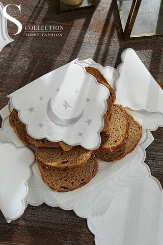 Ramadan Design Silver Stellar Serenity Full Placemat Set - With Bread Basket Napkin and Runner - 6 Persons - 26 Pcs.