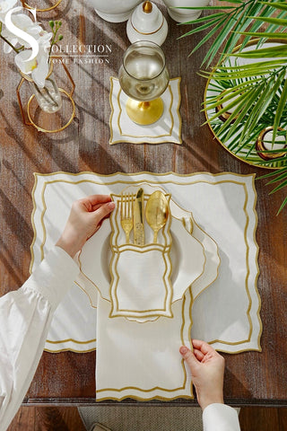 Leo Gold Design Placemat Set - Waterproof Fabric - 6 Persons - 24 Pcs. Full Set