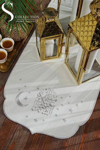 رانر طاولة مطرز - تصميم جلامورس رمضان - تطريز فضى - قماش مقاوم للماء