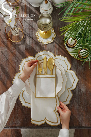 Valeria Gold Design Placemat Set - Waterproof Fabric - 6 Persons - 24 Pcs. Full Set