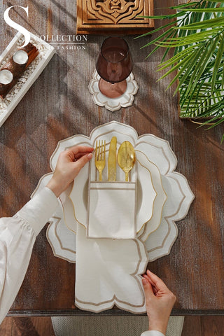 Valeria Cappuccino Design Placemat Set - Waterproof Fabric - 6 Persons - 24 Pcs. Full Set