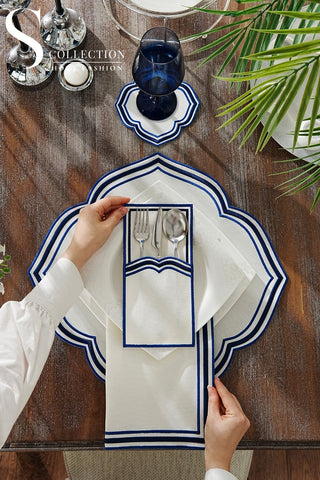 Moonrise Blue Design Placemat Set - Waterproof Fabric - 6 Persons - 24 Pcs. Full Set