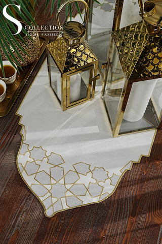 رانر طاولة مطرز - تصميم قبة رمضان - تطريز  فضى وذهبى  -  قماش مقاوم للماء