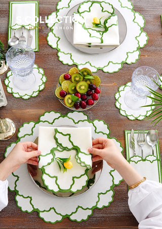 Olivia Green Design Placemat Set - Waterproof Fabric - 6 Persons - 24 Pcs. Full Set