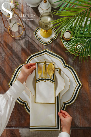 Moonrise Olive Green Design Placemat Set - Waterproof Fabric - 6 Persons - 24 Pcs. Full Set