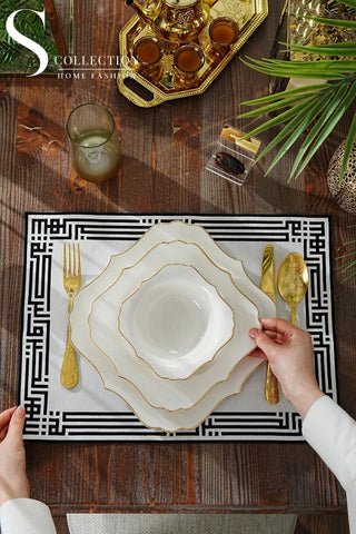 Ramadan Design Khair wa Barakah Placemat- Black Embroidery - Waterproof Fabric - 12 Pcs.