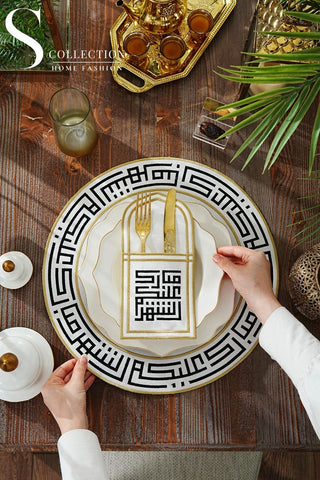 Ramadan Kareem Design Black and Gold Placemat and Cultery Pocket Set -Waterproof Fabric - 6 Persons - 12 Pcs.