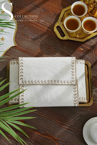  منديل سلة خبز مطرز - تصميم ليفى الور - قماش مقاوم للماء - تطريز بنى فاتح