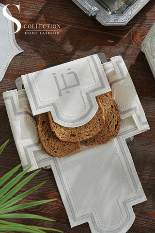 Graceful Design Bread Basket Napkin - Waterproof Fabric - Silver Embroidered
