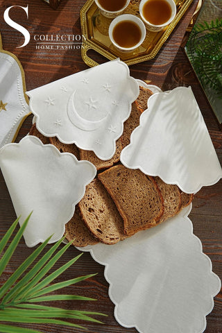 Glamorous Design Bread Basket Napkin - Waterproof Fabric - Off White Embroidered