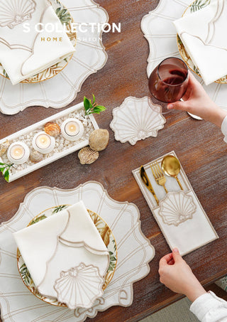 Marine Cappuccino Design Placemat Set - Waterproof Fabric - 6 Persons - 24 Pcs. Full Set