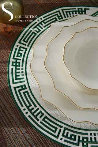 Layali Design Ramadan Collection Placemat - Green Embroidered - Waterproof Fabric -12 Persons - 12 Pcs.