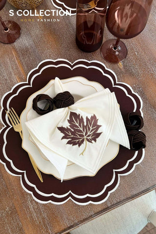 Jory Design Embroidered Placemat Set - Brown Colour Waterproof Fabric - 6 Persons - 18 Pcs.