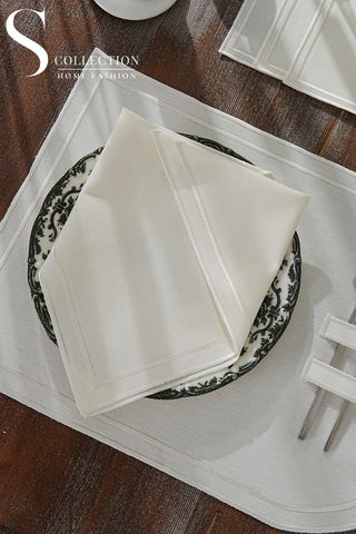 Dora Off White Pocket Design Placemat Set - Waterproof Fabric - 6 Persons - 18 Pcs. Full Set