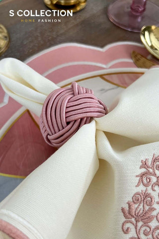 Clara Design Embroidered Placemat Set - Pink Colour Waterproof Fabric - 6 Persons - 18 Pcs.