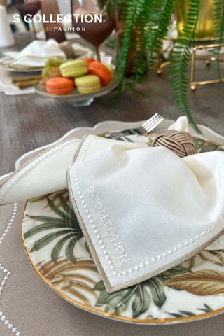 Desert Bloom Design Embroidered Placemat Set - Cappuccino Colour Waterproof Fabric - 6 Persons - 18 Pcs.