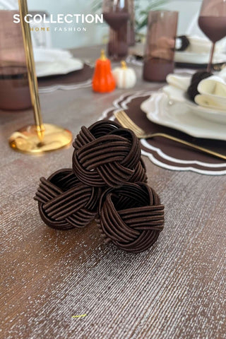 Jory Design Embroidered Placemat Set - Brown Colour Waterproof Fabric - 6 Persons - 18 Pcs.