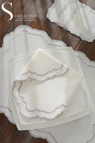 Gabriel Silver Design Placemat Set - Waterproof Fabric - 6 Persons - 24 Pcs. Full Set