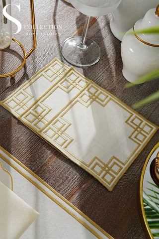 Welcome Elegance Gold Design Placemat Set - Waterproof Fabric - 6 Persons - 24 Pcs. Full Set