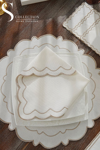 Tansy Cappuccino Design Placemat Set - Waterproof Fabric - 6 Persons - 24 Pcs. Full Set