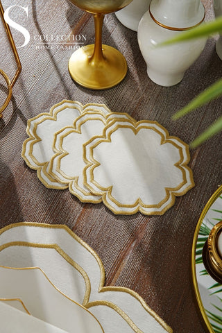 طقم مفارش سفرة - تصميم فاليرا - تطريز ذهبى - قماش مقاوم للماء - ٦ اشخاص - ٢٤ قطعة - طقم كامل  