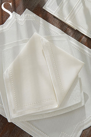 Graceful Off White Design Placemat Set - Waterproof Fabric - 6 Persons - 24 Pcs. Full Set