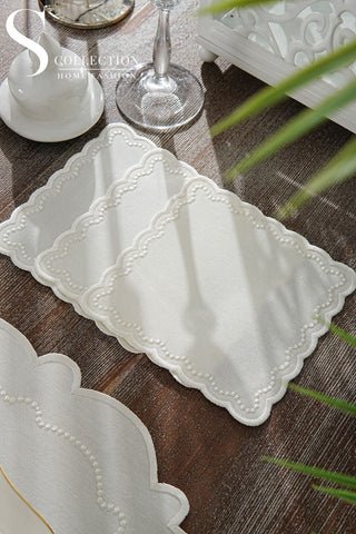 Tansy Off White  Design Placemat Set - Waterproof Fabric - 6 Persons - 24 Pcs. Full Set