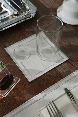 Ramadan Design Silver Stellar Serenity Placemat Set -Waterproof Fabric - 6 Persons - 24 Pcs. Full Set