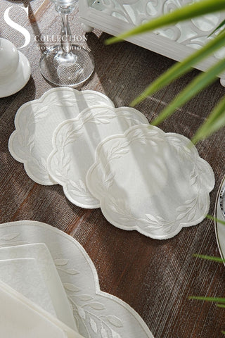 طقم مفارش سفرة - تصميم شانتال - تطريز اوف وايت - قماش مقاوم للماء - ٦ اشخاص - ٢٤ قطعة - طقم كامل  