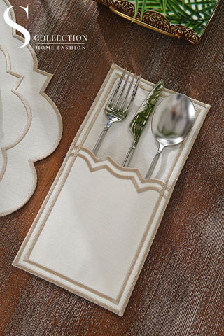 Clara Cappuccino Design Placemat Set - Waterproof Fabric - 6 Persons - 24 Pcs. Full Set