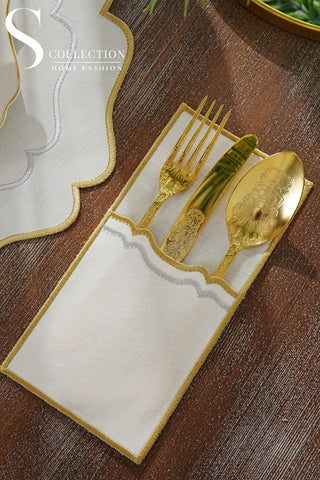 Dessert Bloom Gold and Silver Design Placemat Set - Waterproof Fabric - 6 Persons - 24 Pcs. Full Set