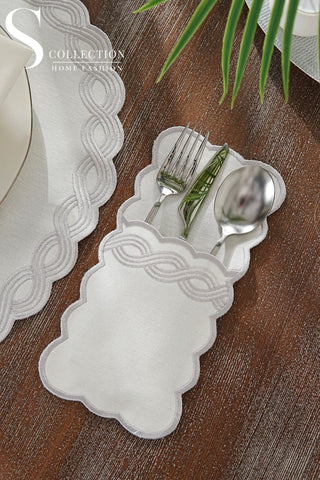 Ocean Braid Silver Design Placemat Set - Waterproof Fabric - 6 Persons - 24 Pcs. Full Set