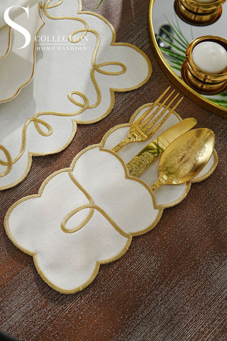 Giovanni Gold Design Placemat Set - Waterproof Fabric - 6 Persons - 24 Pcs. Full Set