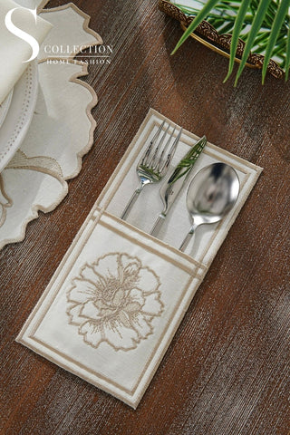 Eloise Cappuccino Design Placemat Set - Waterproof Fabric - 6 Persons - 24 Pcs. Full Set