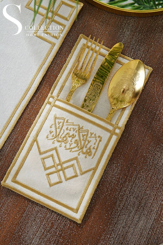 Welcome Elegance Gold Design Placemat Set - Waterproof Fabric - 6 Persons - 24 Pcs. Full Set