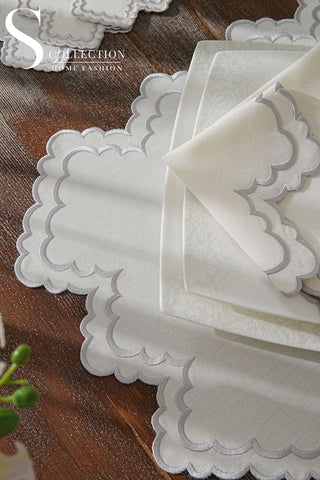 Rosaline Silver Design Placemat Set - Waterproof Fabric - 6 Persons - 24 Pcs. Full Set