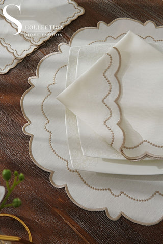 Tansy Cappuccino Design Placemat Set - Waterproof Fabric - 6 Persons - 24 Pcs. Full Set