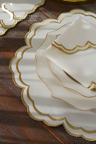 Jory Gold Design Placemat Set - Waterproof Fabric - 6 Persons - 24 Pcs. Full Set