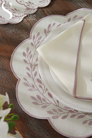 طقم مفارش سفرة - تصميم شانتال - تطريز وردى - قماش مقاوم للماء - ٦ اشخاص - ٢٤ قطعة - طقم كامل  