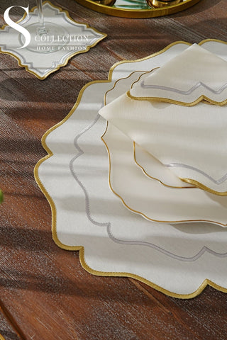 Dessert Bloom Gold and Silver Design Placemat Set - Waterproof Fabric - 6 Persons - 24 Pcs. Full Set