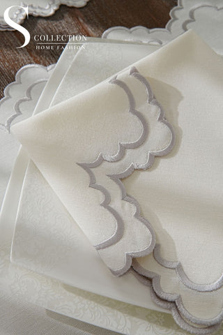 Rosaline Silver Design Placemat Set - Waterproof Fabric - 6 Persons - 24 Pcs. Full Set