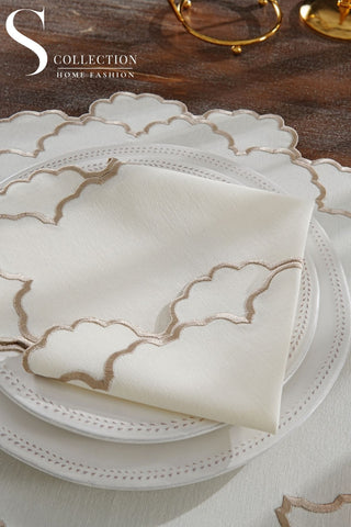 Olivia Cappuccino Design Placemat Set - Waterproof Fabric - 6 Persons - 24 Pcs. Full Set