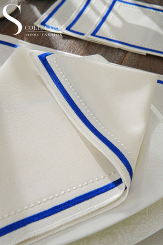 طقم مفارش سفرة - تصميم جراسفول - تطريز أرزق داكن - قماش مقاوم للماء - ٦ اشخاص - ٢٤ قطعة - طقم كامل  