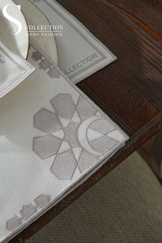 Ramadan Dome Design Silver Placemat Set - Waterproof Fabric - 6 Persons - 24 Pcs. Full Set