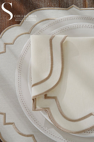 Clara Cappuccino Design Placemat Set - Waterproof Fabric - 6 Persons - 24 Pcs. Full Set