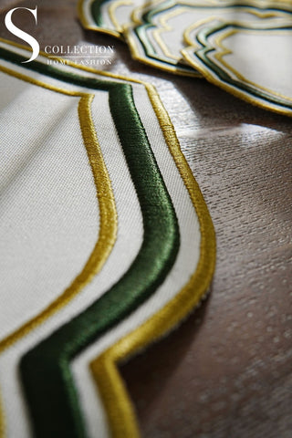 Moonrise Olive Green Design Placemat Set - Waterproof Fabric - 6 Persons - 24 Pcs. Full Set