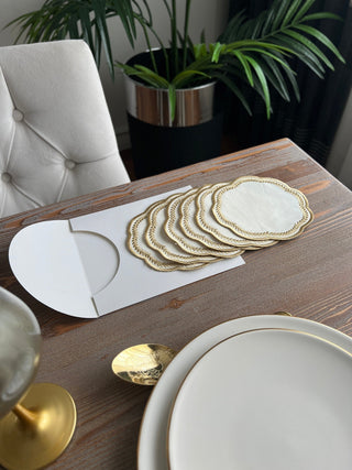  طقم قواعد اكواب ( كوستر ) - تصميم  ليفى الور - قماش مقاوم للماء - تطريز ذهبى 