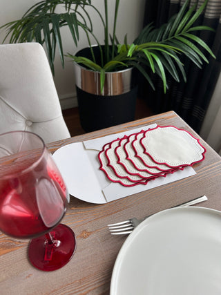 Elise Design Cocktail Napkin - Waterproof Fabric - Burgundy Embroidered