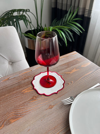 Elise Design Cocktail Napkin - Waterproof Fabric - Burgundy Embroidered