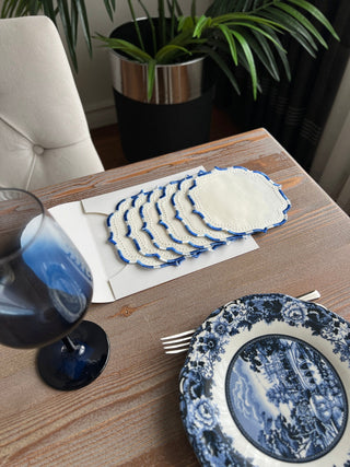  طقم قواعد اكواب ( كوستر ) - تصميم زيبرا - قماش مقاوم للماء - تطريز ازرق داكن